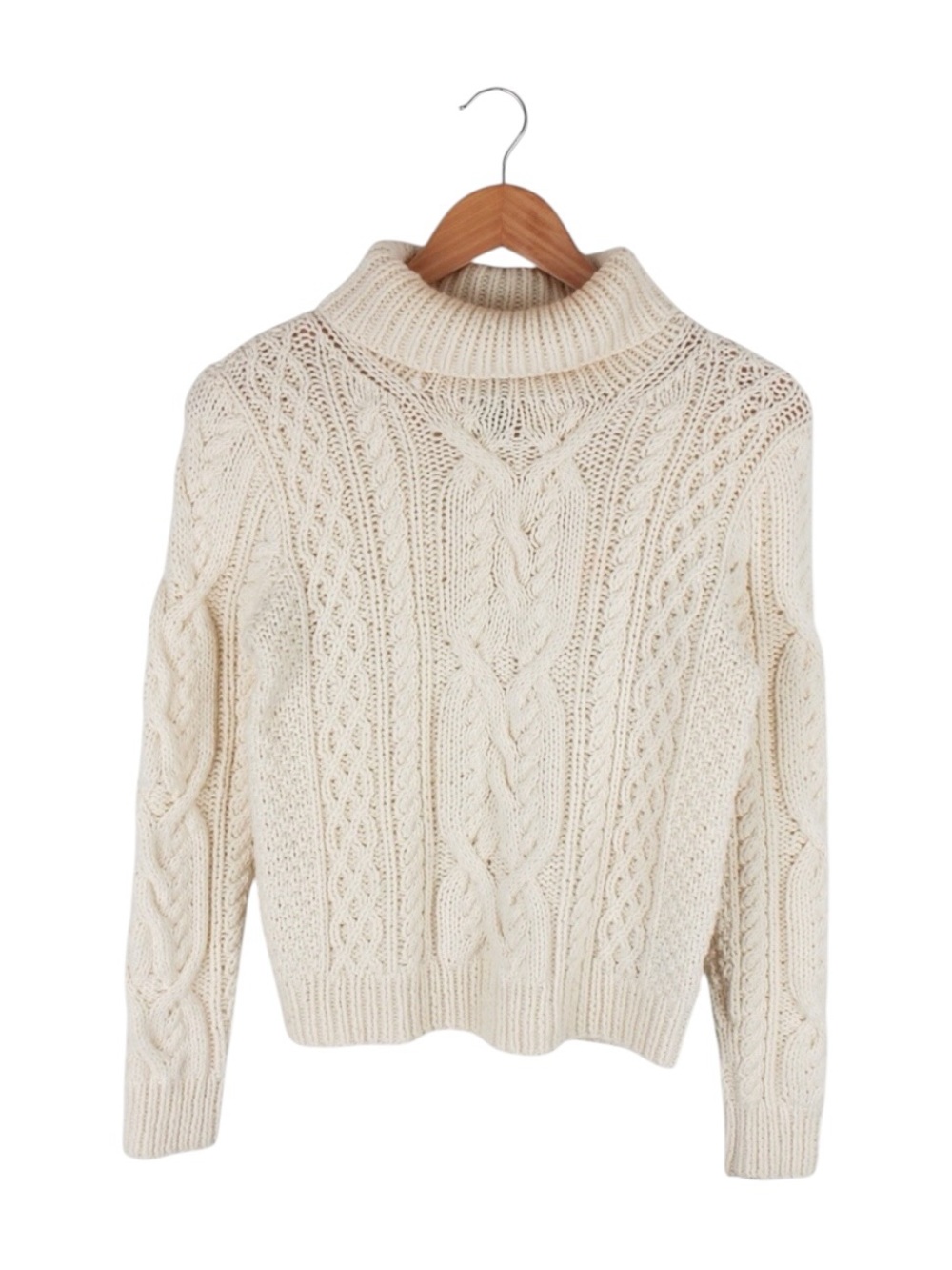 Lauren Ralph Lauren Petite Hand Knit Cream Wool Fisherman Turtleneck Sweater P/P